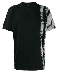 T-shirt à col rond imprimé tie-dye noir et blanc