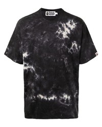 T-shirt à col rond imprimé tie-dye noir et blanc A Bathing Ape
