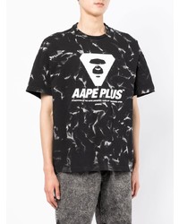 T-shirt à col rond imprimé tie-dye noir et blanc AAPE BY A BATHING APE