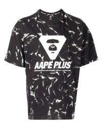 T-shirt à col rond imprimé tie-dye noir et blanc AAPE BY A BATHING APE