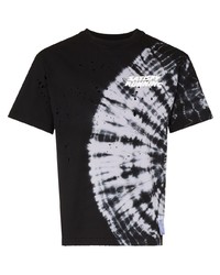 T-shirt à col rond imprimé tie-dye noir et blanc Satisfy