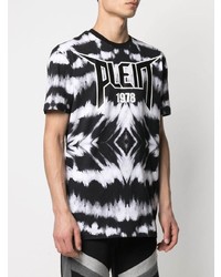 T-shirt à col rond imprimé tie-dye noir et blanc Philipp Plein