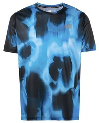 T-shirt à col rond imprimé tie-dye noir et bleu