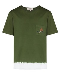 T-shirt à col rond imprimé tie-dye olive Nick Fouquet