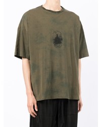 T-shirt à col rond imprimé tie-dye olive Ziggy Chen