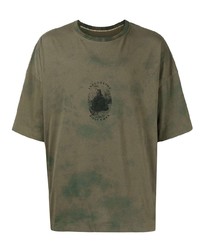 T-shirt à col rond imprimé tie-dye olive Ziggy Chen