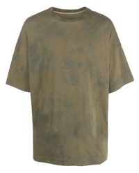 T-shirt à col rond imprimé tie-dye olive Ziggy Chen
