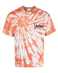 T-shirt à col rond imprimé tie-dye orange Aries