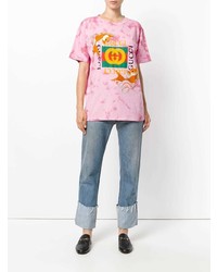 T-shirt à col rond imprimé tie-dye rose Gucci
