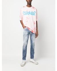 T-shirt à col rond imprimé tie-dye rose DSQUARED2