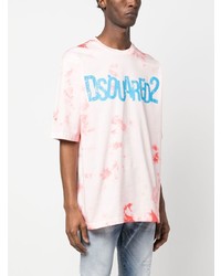 T-shirt à col rond imprimé tie-dye rose DSQUARED2