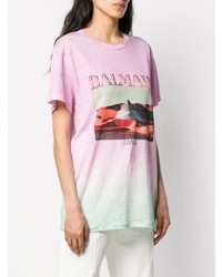 T-shirt à col rond imprimé tie-dye rose Balmain