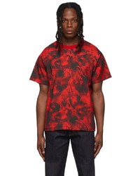 T-shirt à col rond imprimé tie-dye rouge et noir LU'U DAN