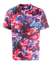 T-shirt à col rond imprimé tie-dye rouge