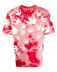 T-shirt à col rond imprimé tie-dye rouge McQ Swallow