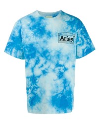 T-shirt à col rond imprimé tie-dye turquoise Aries