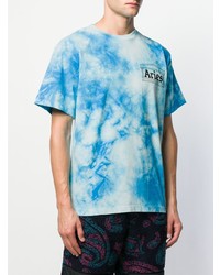 T-shirt à col rond imprimé tie-dye turquoise Aries