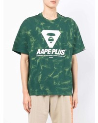 T-shirt à col rond imprimé tie-dye vert foncé AAPE BY A BATHING APE