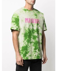 T-shirt à col rond imprimé tie-dye vert Pleasures