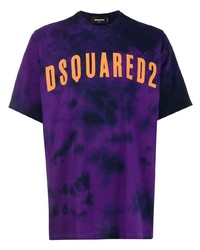 T-shirt à col rond imprimé tie-dye violet