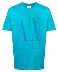 T-shirt à col rond imprimé turquoise Armani Exchange