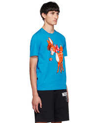 T-shirt à col rond imprimé turquoise Moschino