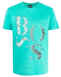 T-shirt à col rond imprimé turquoise BOSS