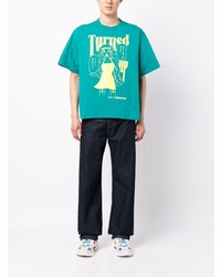T-shirt à col rond imprimé turquoise Kolor