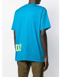 T-shirt à col rond imprimé turquoise DSQUARED2