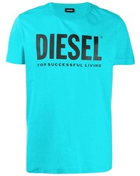 T-shirt à col rond imprimé turquoise Diesel