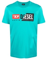 T-shirt à col rond imprimé turquoise Diesel