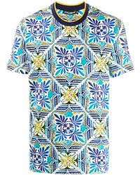 T-shirt à col rond imprimé turquoise Dolce & Gabbana