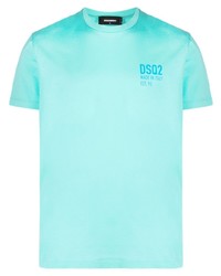 T-shirt à col rond imprimé turquoise DSQUARED2