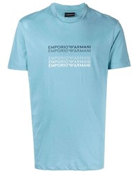 T-shirt à col rond imprimé turquoise Emporio Armani