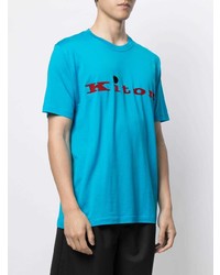 T-shirt à col rond imprimé turquoise Kiton