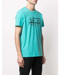 T-shirt à col rond imprimé turquoise Diesel