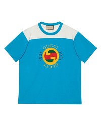 T-shirt à col rond imprimé turquoise Gucci