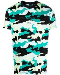 T-shirt à col rond imprimé turquoise Karl Lagerfeld
