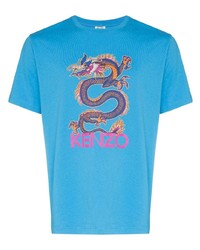 T-shirt à col rond imprimé turquoise Kenzo