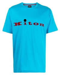 T-shirt à col rond imprimé turquoise Kiton