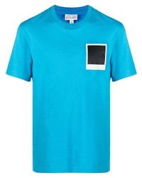 T-shirt à col rond imprimé turquoise Lacoste