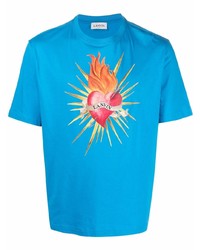 T-shirt à col rond imprimé turquoise Lanvin