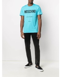 T-shirt à col rond imprimé turquoise Moschino