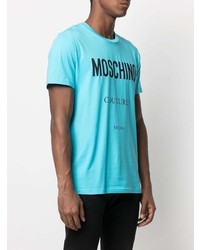 T-shirt à col rond imprimé turquoise Moschino