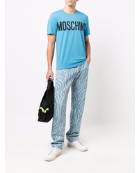 T-shirt à col rond imprimé turquoise Moschino