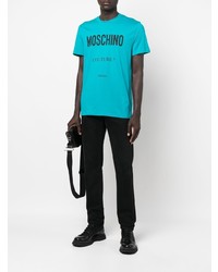 T-shirt à col rond imprimé turquoise Moschino