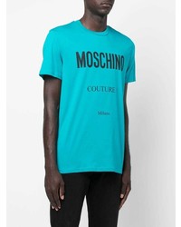 T-shirt à col rond imprimé turquoise Moschino