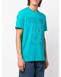 T-shirt à col rond imprimé turquoise Moschino