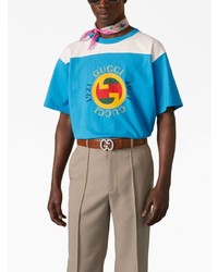 T-shirt à col rond imprimé turquoise Gucci