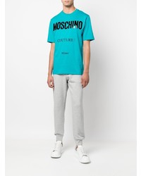 T-shirt à col rond imprimé turquoise Moschino